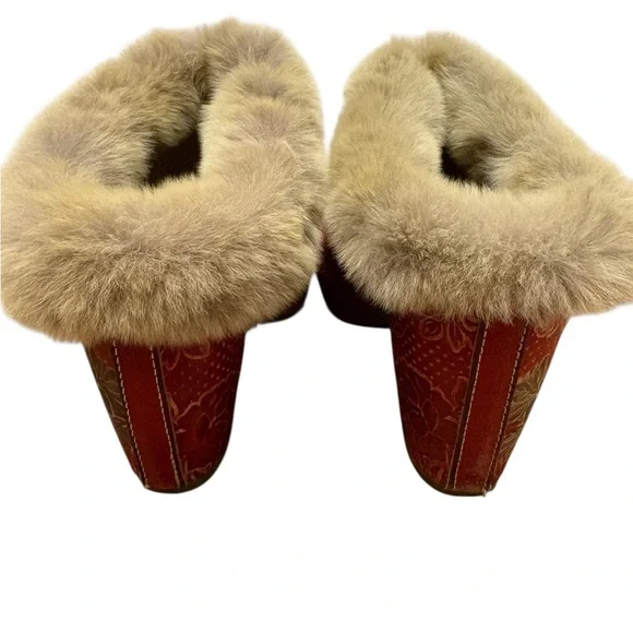 L’Artiste Chic Red Floral Fur-Lined Mules (NWOT) - Picture 3 of 5